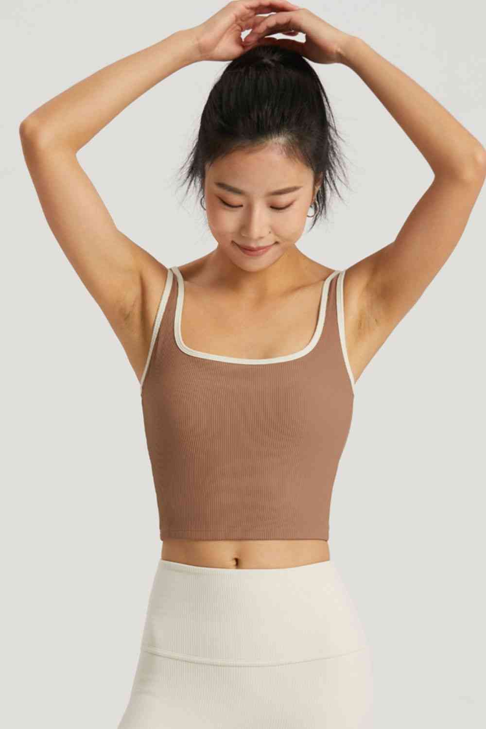 Contrast Square Neck Cropped Sports Tank