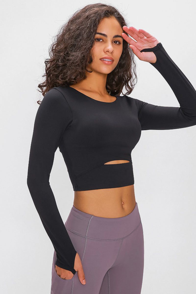 Long Sleeve Cut Out Cropped Top