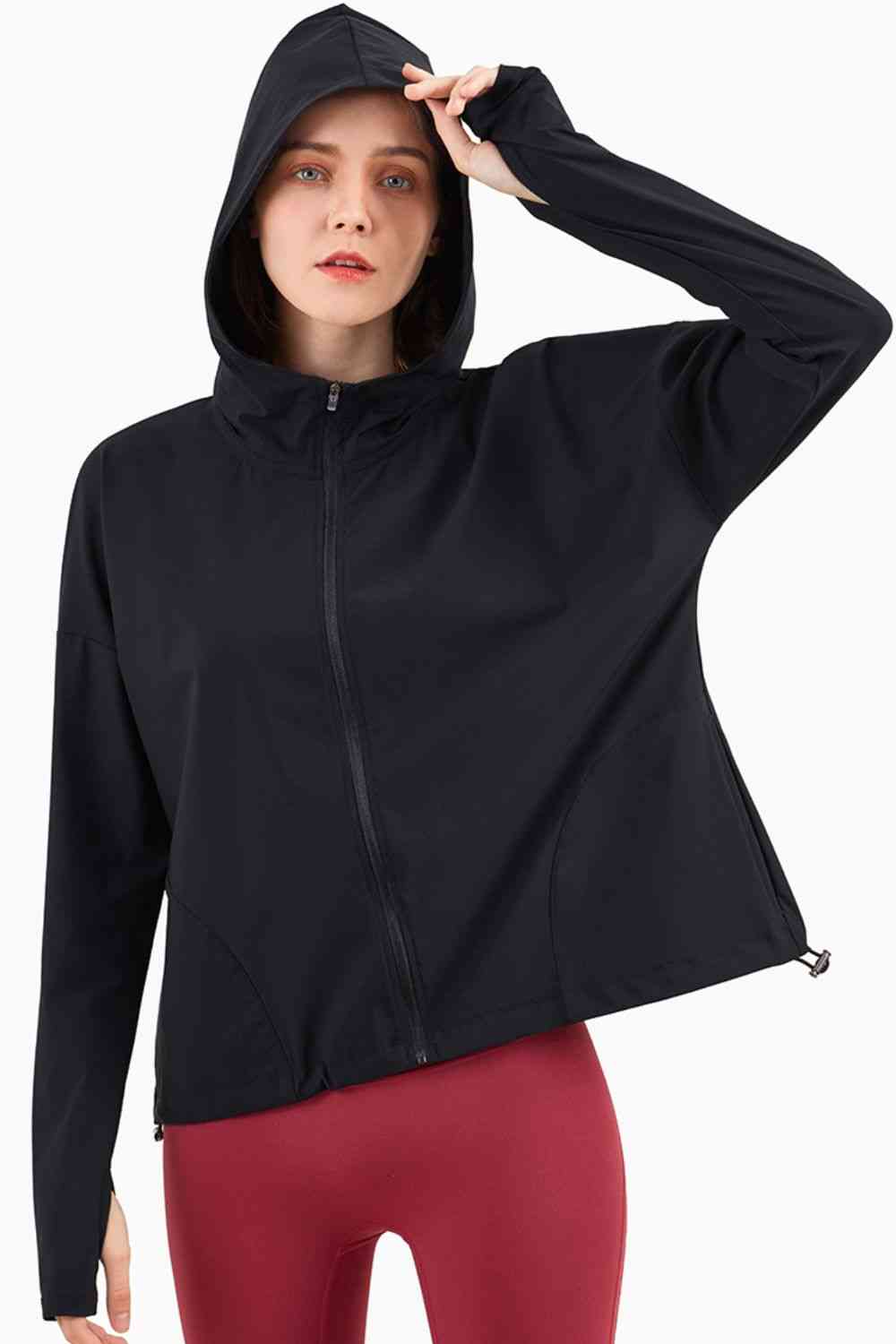 Thumbhole Sleeve Hooded Jacket