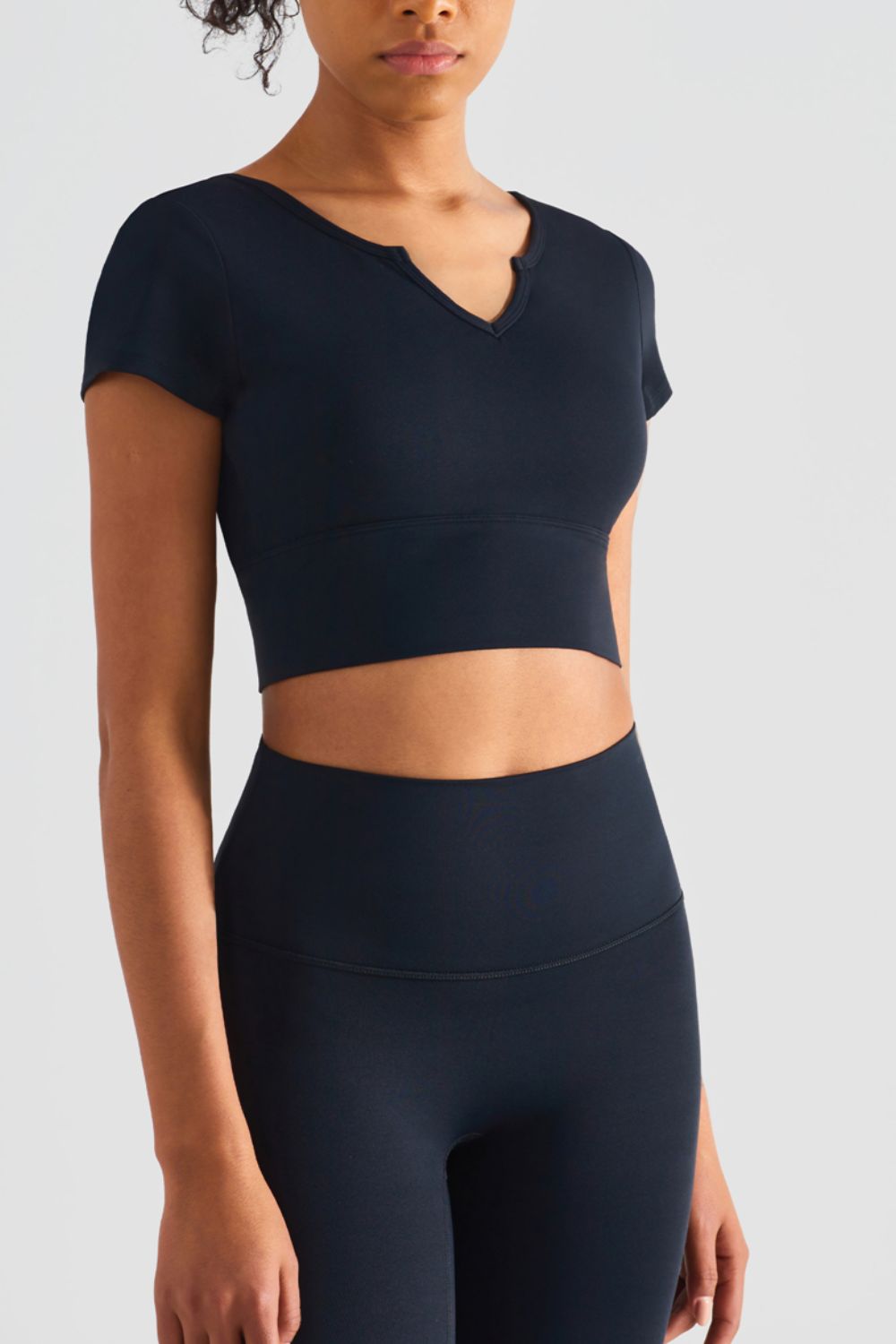 Notched Neck Short Sleeve Cropped Top