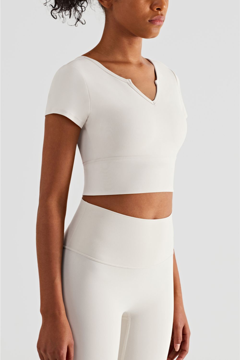 Notched Neck Short Sleeve Cropped Top