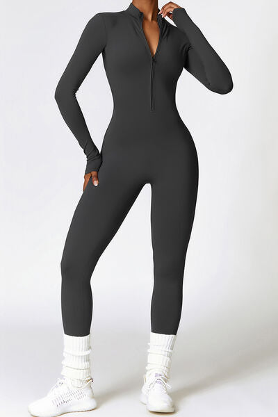 GlamFit Zip Up Long Sleeve Slimming Jumpsuit