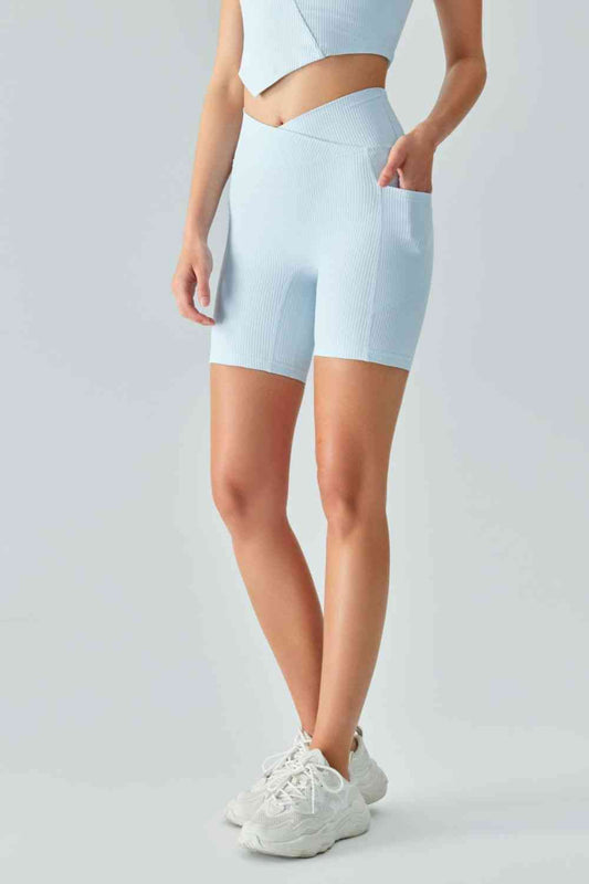 GlamFit V-Waist Ribbed Bike Shorts with Pockets