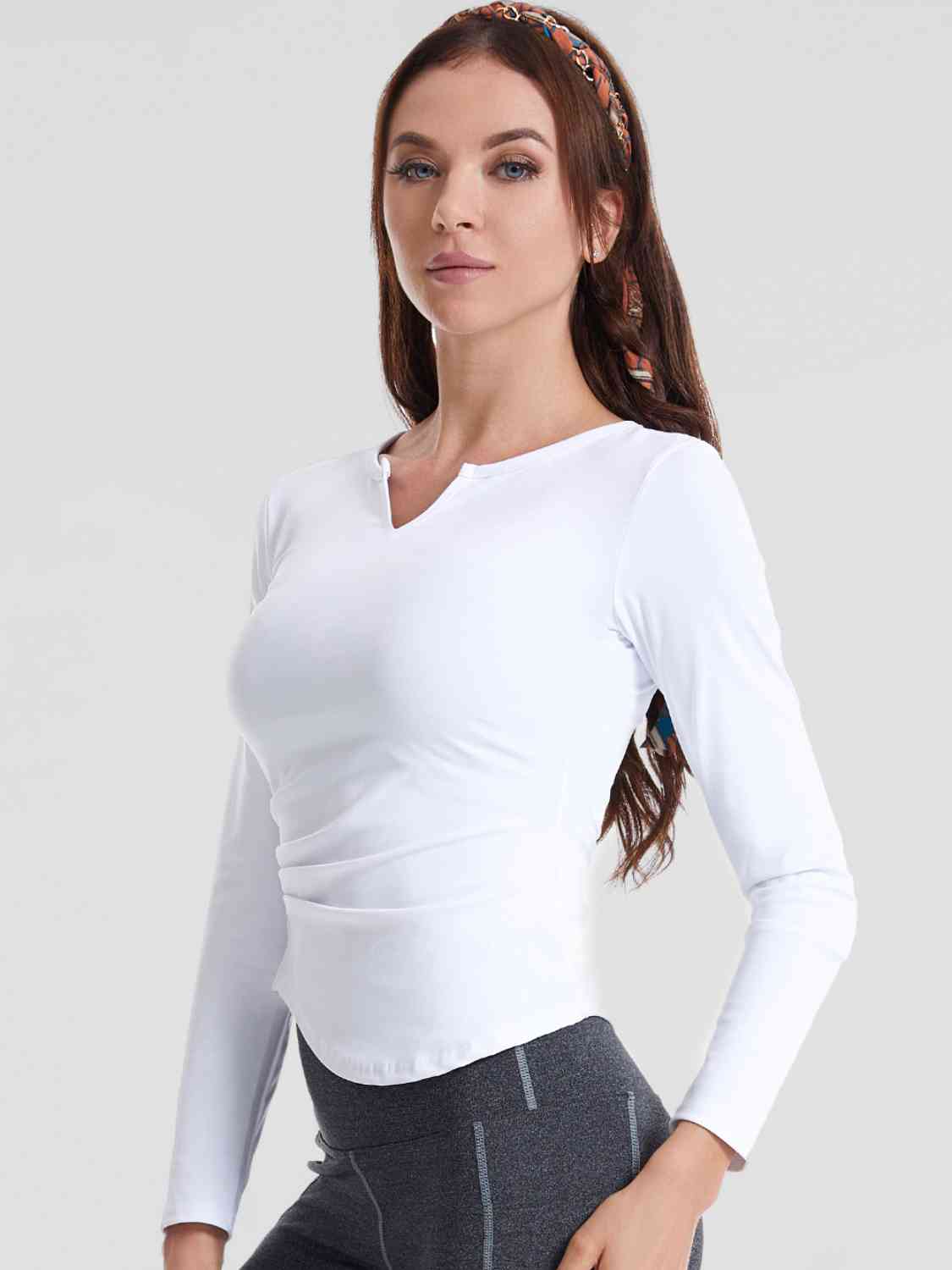 Notched Neck Ruched Sports Top