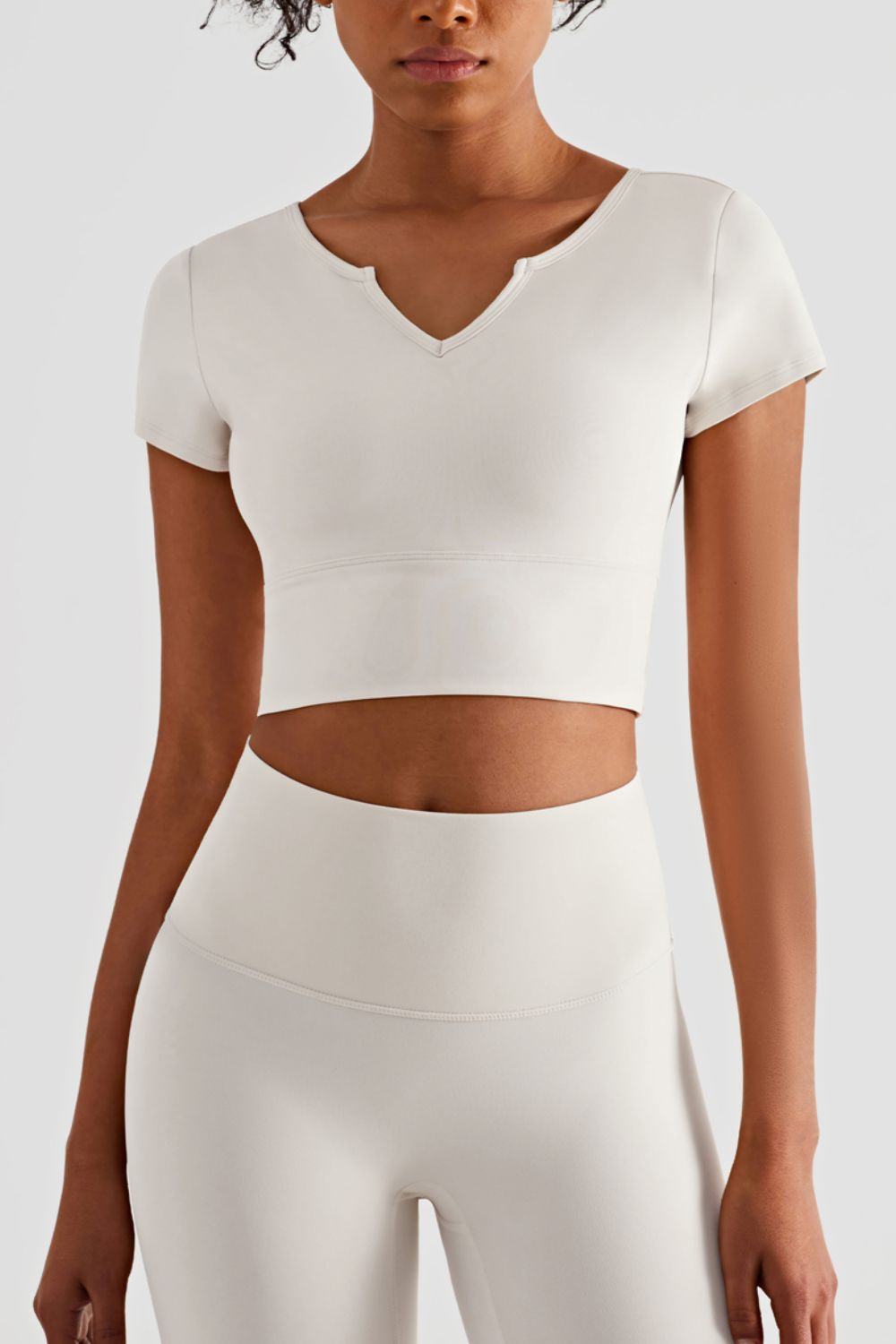 Notched Neck Short Sleeve Cropped Top