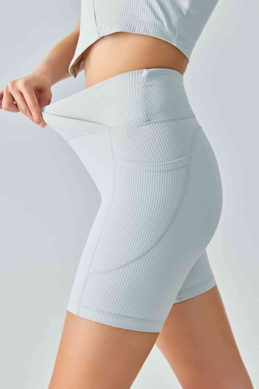 GlamFit V-Waist Ribbed Bike Shorts with Pockets