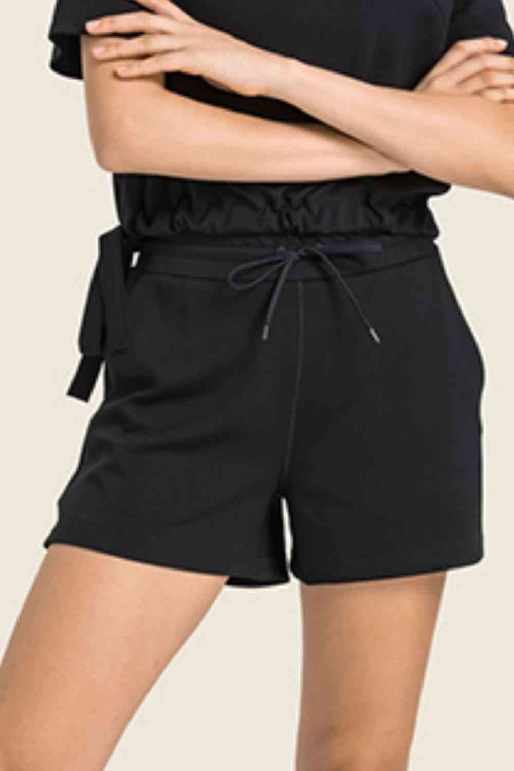 Drawstring Elastic Waist Sports Shorts with Pockets