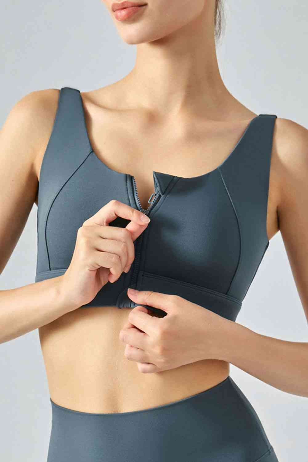 Breathable Zip-Up Sports Bra