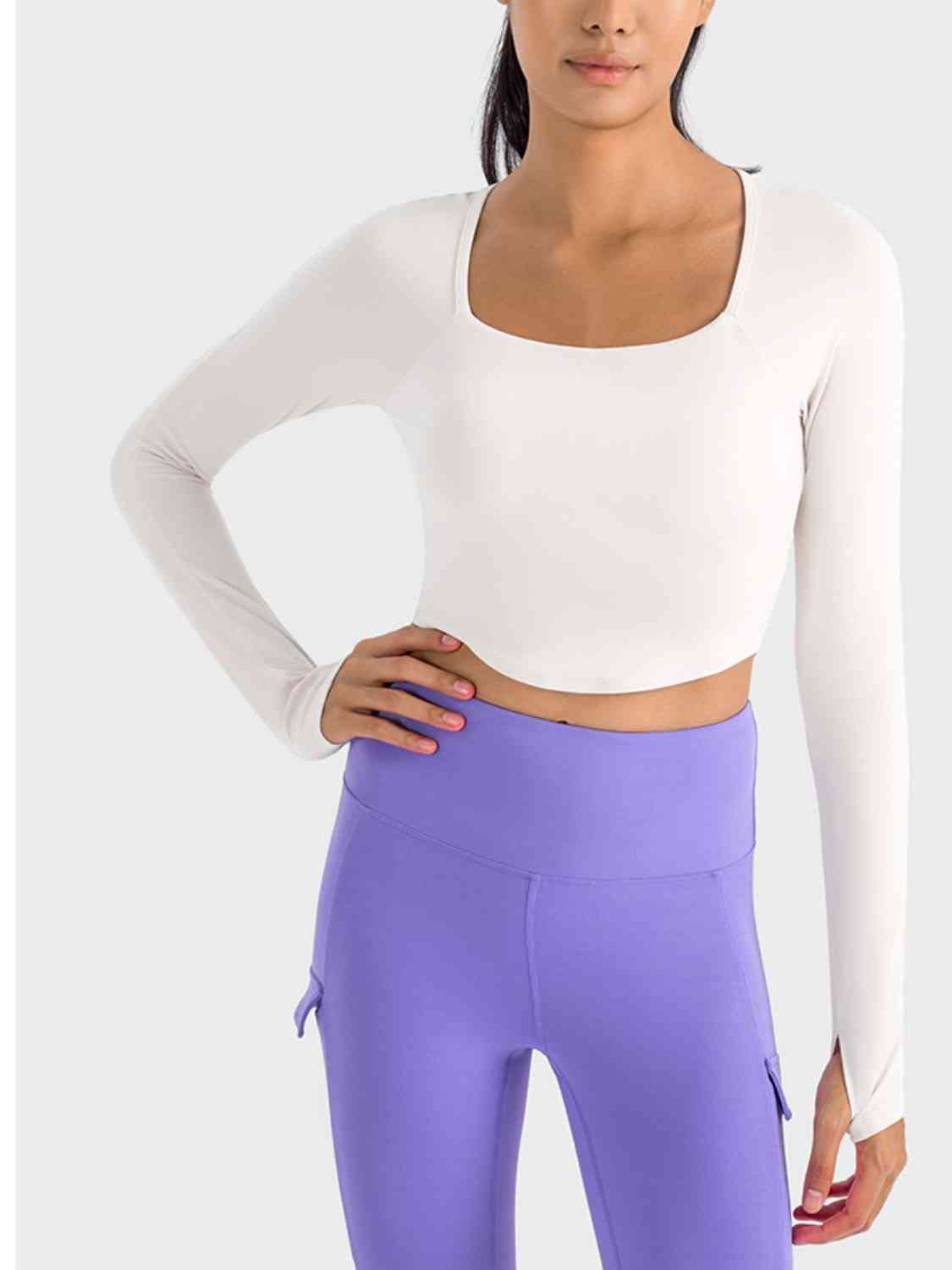 Square Neck Long Sleeve Cropped Sports Top