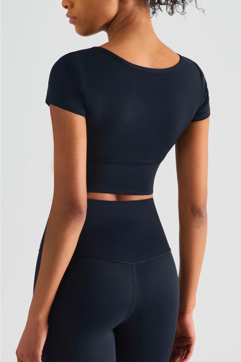 Notched Neck Short Sleeve Cropped Top