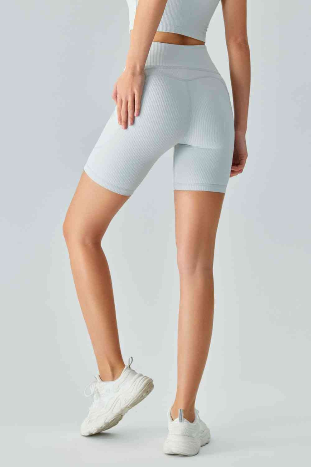 GlamFit V-Waist Ribbed Bike Shorts with Pockets